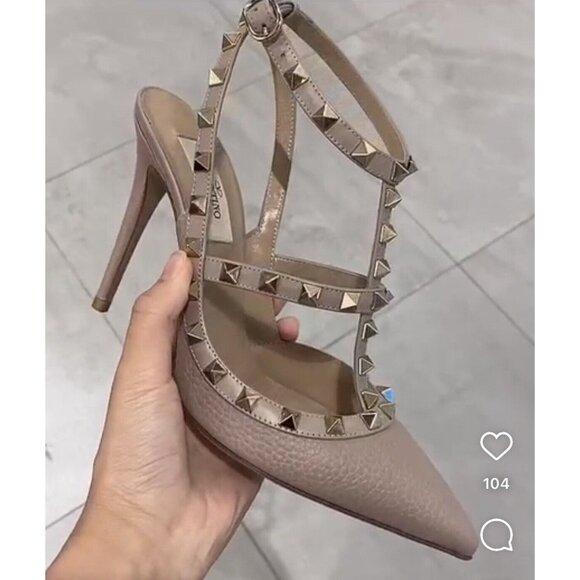 Valentino Rockstud Ankle Strap Pumps 100 Heel Poudre LeatherEU 36 - Picture 2 of 15
